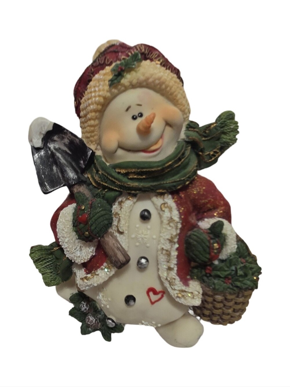 Vintage Don Mechanic Festive Red & Green Snowman Holiday Figurine with Basket